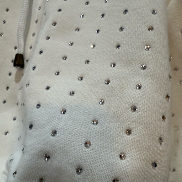 AKIRA Cream cropped Hoodie with Crystal Rhinestone Accents - Picture 6 of 14